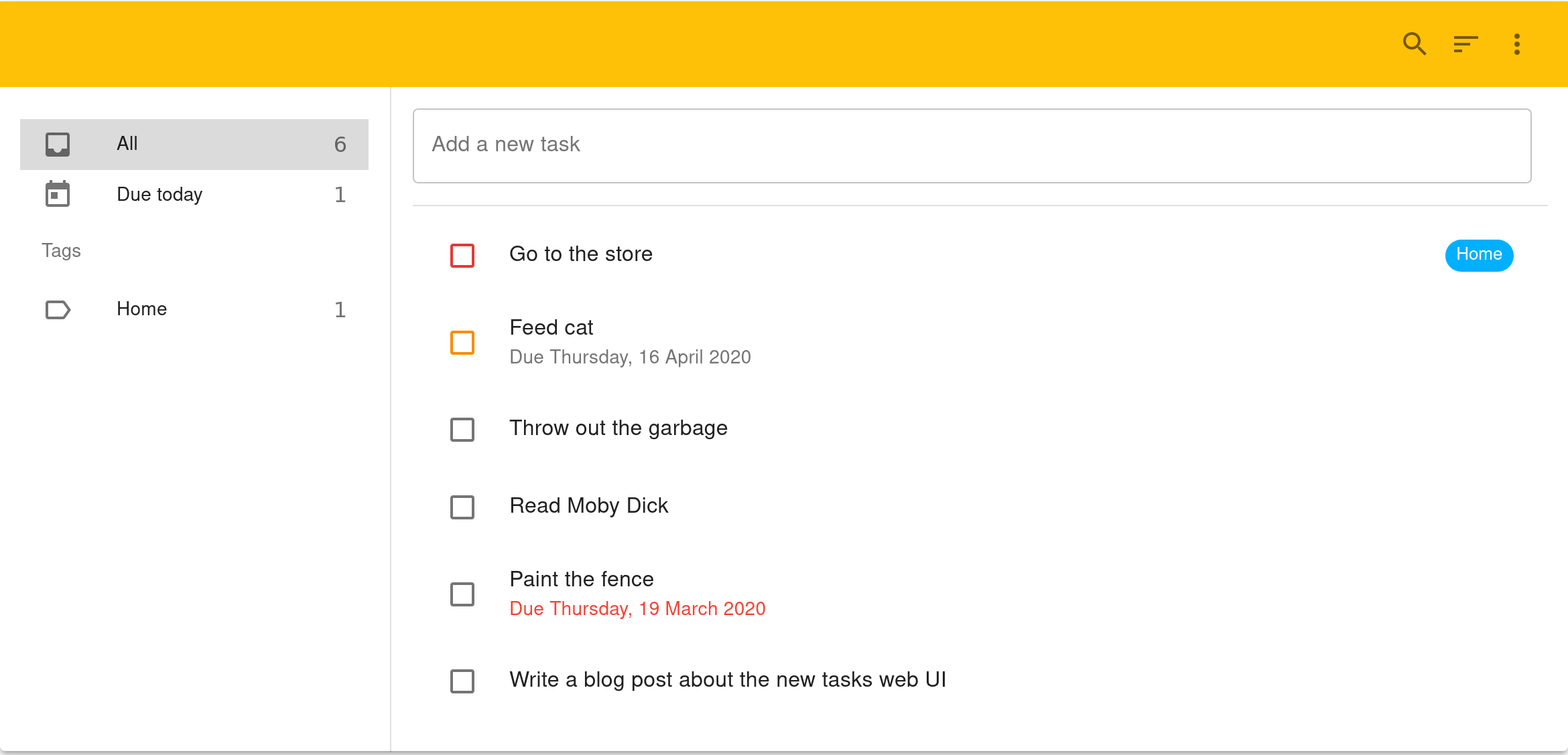 A screenshot of how the tasks view looks after the redesign. Much nicer, and encodes a lot more information.